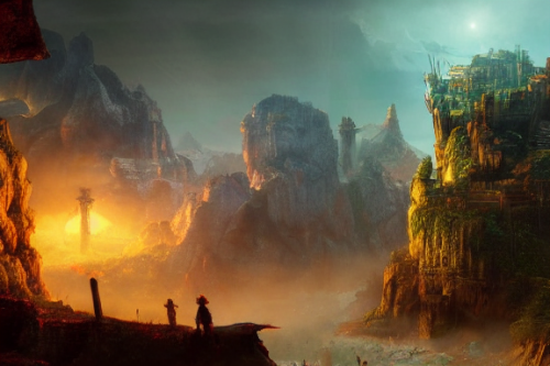 Trending splash art highly detailed bright mood mixed media concept art:0.5 intricate detailed wonderous landscape 4k volumetric lighting dramatic lighting award-winning:0.5 [text logo]