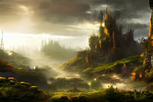 Trending splash art highly detailed bright mood mixed media concept art:0.5 intricate detailed wonderous landscape 4k volumetric lighting dramatic lighting award-winning:0.5 [text logo]