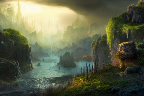 Trending splash art highly detailed bright mood mixed media concept art:0.5 intricate detailed wonderous landscape 4k volumetric lighting dramatic lighting award-winning:0.5 [text logo]