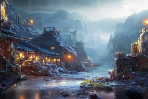 Trending splash art highly detailed bright mood mixed media concept art:0.5 intricate detailed wonderous landscape 4k volumetric lighting dramatic lighting award-winning:0.5 [text logo]