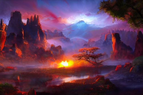 Trending splash art highly detailed bright mood mixed media concept art:0.5 intricate detailed wonderous landscape 4k volumetric lighting dramatic lighting award-winning:0.5 [text logo]