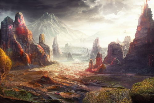 Trending splash art highly detailed bright mood mixed media concept art:0.5 intricate detailed wonderous landscape 4k volumetric lighting dramatic lighting award-winning:0.5 [text logo]