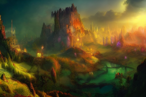 Trending splash art highly detailed bright mood mixed media concept art:0.5 intricate detailed wonderous landscape 4k volumetric lighting dramatic lighting award-winning:0.5 [text logo]