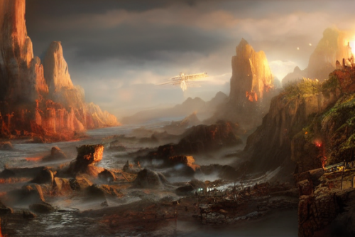 Trending splash art highly detailed bright mood mixed media concept art:0.5 intricate detailed wonderous landscape 4k volumetric lighting dramatic lighting award-winning:0.5 [text logo]