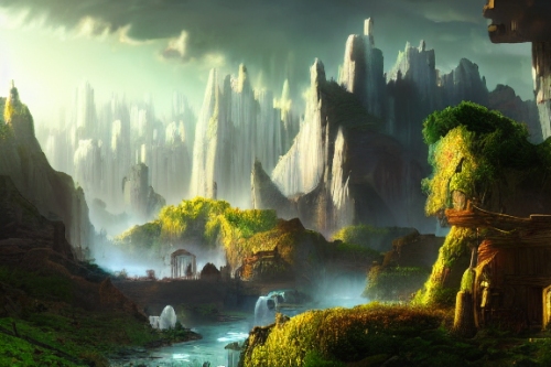 Trending splash art highly detailed bright mood mixed media concept art:0.5 intricate detailed wonderous landscape 4k volumetric lighting dramatic lighting award-winning:0.5 [text logo]