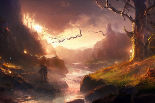 Trending splash art highly detailed bright mood mixed media concept art:0.5 intricate detailed wonderous landscape 4k volumetric lighting dramatic lighting award-winning:0.5 [text logo]