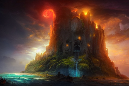 Trending splash art highly detailed bright mood mixed media concept art:0.5 intricate detailed wonderous landscape 4k volumetric lighting dramatic lighting award-winning:0.5 [text logo]