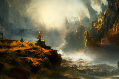 Trending splash art highly detailed bright mood mixed media concept art:0.5 intricate detailed wonderous landscape 4k volumetric lighting dramatic lighting award-winning:0.5 [text logo]