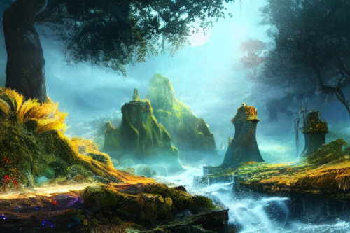 Trending splash art highly detailed bright mood mixed media concept art:0.5 intricate detailed wonderous landscape 4k volumetric lighting dramatic lighting award-winning:0.5 [text logo]