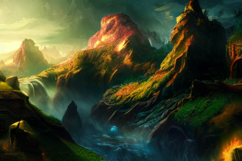 Trending splash art highly detailed bright mood mixed media concept art:0.5 intricate detailed wonderous landscape 4k volumetric lighting dramatic lighting award-winning:0.5 [text logo]