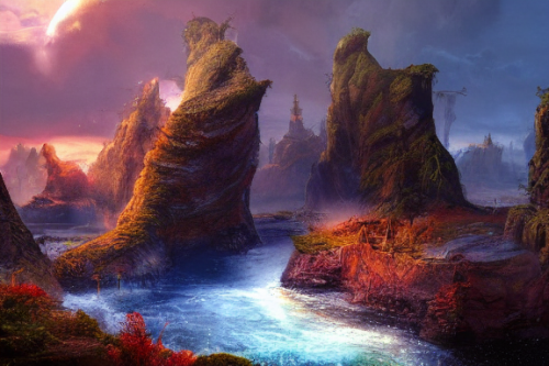 Trending splash art highly detailed bright mood mixed media concept art:0.5 intricate detailed wonderous landscape 4k volumetric lighting dramatic lighting award-winning:0.5 [text logo]