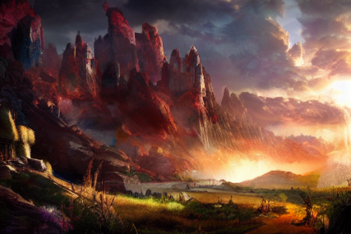 Trending splash art highly detailed bright mood mixed media concept art:0.5 intricate detailed wonderous landscape 4k volumetric lighting dramatic lighting award-winning:0.5 [text logo]