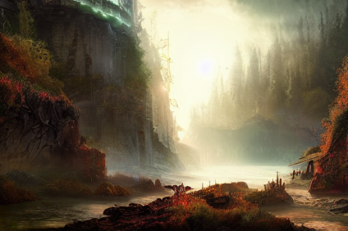 Trending splash art highly detailed bright mood mixed media concept art:0.5 intricate detailed wonderous landscape 4k volumetric lighting dramatic lighting award-winning:0.5 [text logo]