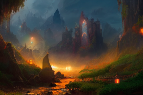 Trending splash art highly detailed bright mood mixed media concept art:0.5 intricate detailed wonderous landscape 4k volumetric lighting dramatic lighting award-winning:0.5 [text logo]