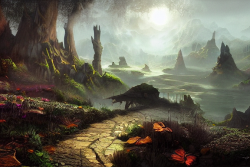 Trending splash art highly detailed bright mood mixed media concept art:0.5 intricate detailed wonderous landscape 4k volumetric lighting dramatic lighting award-winning:0.5 [text logo]