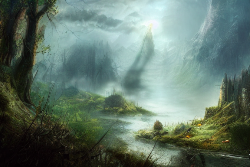 Trending splash art highly detailed bright mood mixed media concept art:0.5 intricate detailed wonderous landscape 4k volumetric lighting dramatic lighting award-winning:0.5 [text logo]