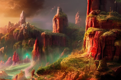 Trending splash art highly detailed bright mood mixed media concept art:0.5 intricate detailed wonderous landscape 4k volumetric lighting dramatic lighting award-winning:0.5 [text logo]