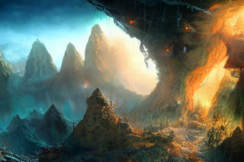 Trending splash art highly detailed bright mood mixed media concept art:0.5 intricate detailed wonderous landscape 4k volumetric lighting dramatic lighting award-winning:0.5 [text logo]