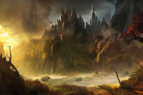 Trending splash art highly detailed bright mood mixed media concept art:0.5 intricate detailed wonderous landscape 4k volumetric lighting dramatic lighting award-winning:0.5 [text logo]