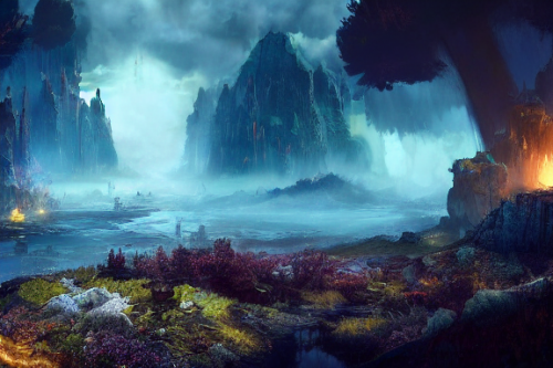 Trending splash art highly detailed bright mood mixed media concept art:0.5 intricate detailed wonderous landscape 4k volumetric lighting dramatic lighting award-winning:0.5 [text logo]