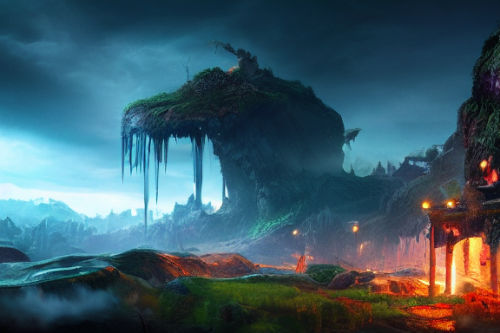 Trending splash art highly detailed bright mood mixed media concept art:0.5 intricate detailed wonderous landscape 4k volumetric lighting dramatic lighting award-winning:0.5 [text logo]