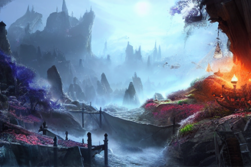 Trending splash art highly detailed bright mood mixed media concept art:0.5 intricate detailed wonderous landscape 4k volumetric lighting dramatic lighting award-winning:0.5 [text logo]