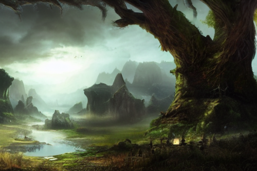 Trending splash art highly detailed bright mood mixed media concept art:0.5 intricate detailed wonderous landscape 4k volumetric lighting dramatic lighting award-winning:0.5 [text logo]