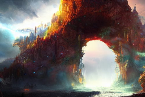 Trending splash art highly detailed bright mood mixed media concept art:0.5 intricate detailed wonderous landscape 4k volumetric lighting dramatic lighting award-winning:0.5 [text logo]