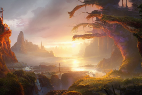 Trending splash art highly detailed bright mood mixed media concept art:0.5 intricate detailed wonderous landscape 4k volumetric lighting dramatic lighting award-winning:0.5 [text logo]