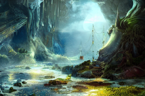 Trending splash art highly detailed bright mood mixed media concept art:0.5 intricate detailed wonderous landscape 4k volumetric lighting dramatic lighting award-winning:0.5 [text logo]