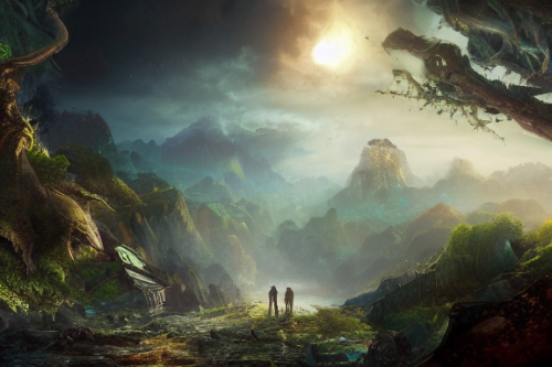 Trending splash art highly detailed bright mood mixed media concept art:0.5 intricate detailed wonderous landscape 4k volumetric lighting dramatic lighting award-winning:0.5 [text logo]