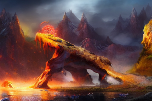 Trending splash art highly detailed bright mood mixed media concept art:0.5 intricate detailed wonderous landscape 4k volumetric lighting dramatic lighting award-winning:0.5 [text logo]