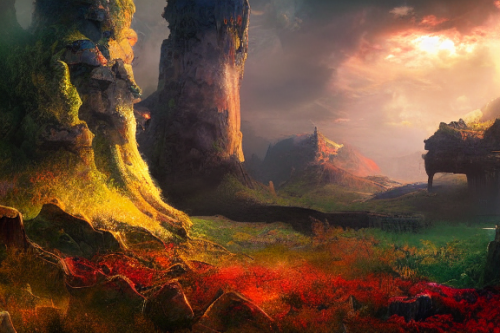 Trending splash art highly detailed bright mood mixed media concept art:0.5 intricate detailed wonderous landscape 4k volumetric lighting dramatic lighting award-winning:0.5 [text logo]