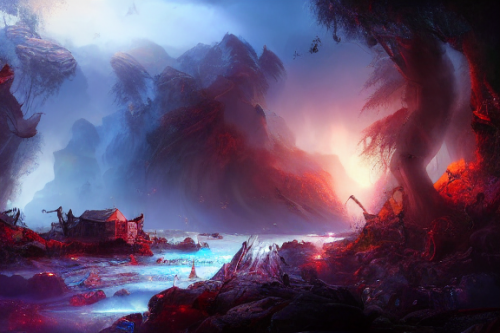 Trending splash art highly detailed bright mood mixed media concept art:0.5 intricate detailed wonderous landscape 4k volumetric lighting dramatic lighting award-winning:0.5 [text logo]