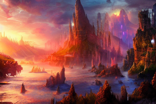 Trending splash art highly detailed bright mood mixed media concept art:0.5 intricate detailed wonderous landscape 4k volumetric lighting dramatic lighting award-winning:0.5 [text logo]