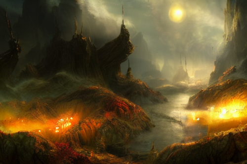 Trending splash art highly detailed bright mood mixed media concept art:0.5 intricate detailed wonderous landscape 4k volumetric lighting dramatic lighting award-winning:0.5 [text logo]