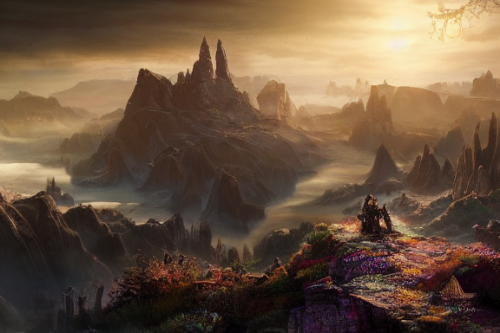 Trending splash art highly detailed bright mood mixed media concept art:0.5 intricate detailed wonderous landscape 4k volumetric lighting dramatic lighting award-winning:0.5 [text logo]