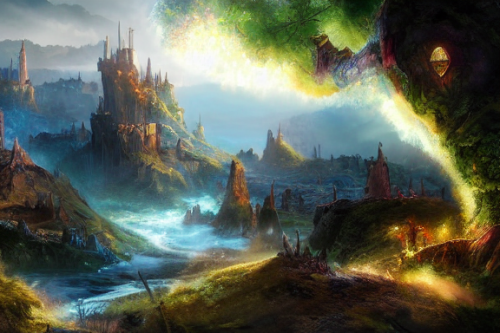 Trending splash art highly detailed bright mood mixed media concept art:0.5 intricate detailed wonderous landscape 4k volumetric lighting dramatic lighting award-winning:0.5 [text logo]