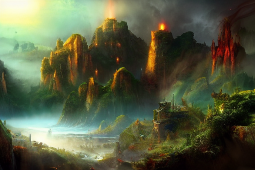 Trending splash art highly detailed bright mood mixed media concept art:0.5 intricate detailed wonderous landscape 4k volumetric lighting dramatic lighting award-winning:0.5 [text logo]