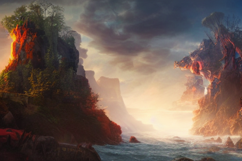 Trending splash art highly detailed bright mood mixed media concept art:0.5 intricate detailed wonderous landscape 4k volumetric lighting dramatic lighting award-winning:0.5 [text logo]