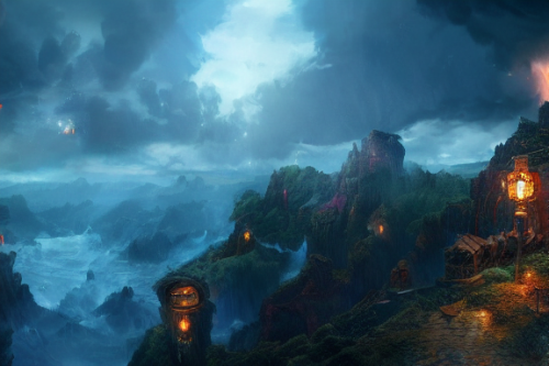 Trending splash art highly detailed bright mood mixed media concept art:0.5 intricate detailed wonderous landscape 4k volumetric lighting dramatic lighting award-winning:0.5 [text logo]