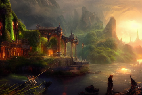 Trending splash art highly detailed bright mood mixed media concept art:0.5 intricate detailed wonderous landscape 4k volumetric lighting dramatic lighting award-winning:0.5 [text logo]