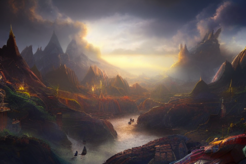 Trending splash art highly detailed bright mood mixed media concept art:0.5 intricate detailed wonderous landscape 4k volumetric lighting dramatic lighting award-winning:0.5 [text logo]