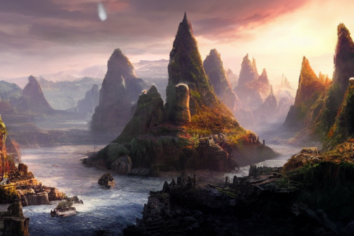 Trending splash art highly detailed bright mood mixed media concept art:0.5 intricate detailed wonderous landscape 4k volumetric lighting dramatic lighting award-winning:0.5 [text logo]