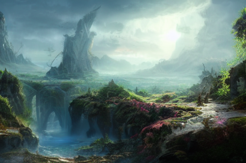 Trending splash art highly detailed bright mood mixed media concept art:0.5 intricate detailed wonderous landscape 4k volumetric lighting dramatic lighting award-winning:0.5 [text logo]