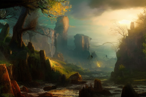 Trending splash art highly detailed bright mood mixed media concept art:0.5 intricate detailed wonderous landscape 4k volumetric lighting dramatic lighting award-winning:0.5 [text logo]