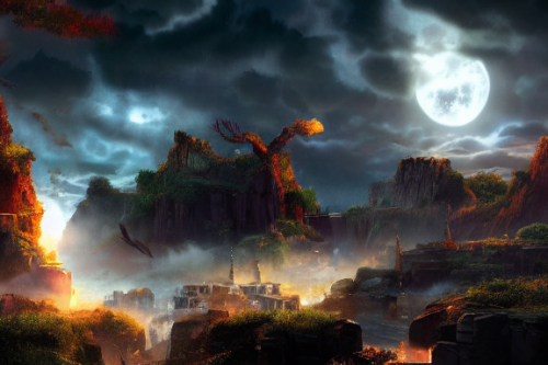 Trending splash art highly detailed bright mood mixed media concept art:0.5 intricate detailed wonderous landscape 4k volumetric lighting dramatic lighting award-winning:0.5 [text logo]