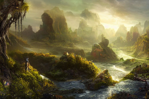 Trending splash art highly detailed bright mood mixed media concept art:0.5 intricate detailed wonderous landscape 4k volumetric lighting dramatic lighting award-winning:0.5 [text logo]