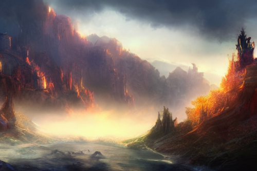 Trending splash art highly detailed bright mood mixed media concept art:0.5 intricate detailed wonderous landscape 4k volumetric lighting dramatic lighting award-winning:0.5 [text logo]