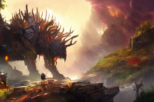 Trending splash art highly detailed bright mood mixed media concept art:0.5 intricate detailed wonderous landscape 4k volumetric lighting dramatic lighting award-winning:0.5 [text logo]